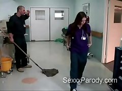 Janitor gets his cock polished by naughty doctor
