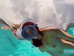 Hot brunette slut Sweetmeats swims underwater