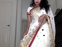 Desi Dhabi in Saree getting Naked and Plays with Furry Pussy
