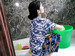 Indian Wifey In Bathroom Washing And Taking Douche