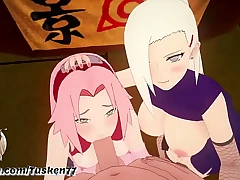 NARUTO 3D HENTAI: Kunoichi Sluts Ino & Sakura thanking their hero Naruto