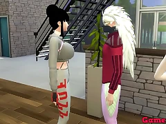Hinata y sus amigas Cap Ten madara fue a entrenar y videl le dice que la ayuda hacer unos ejercios le quita la ropa y se la folla sobre la maquina