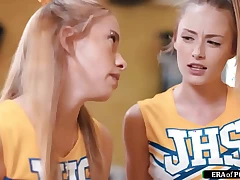 Coach anal fucks 2 diminutive cheerleaders