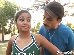 Cheerleader pussy banged by aged dick