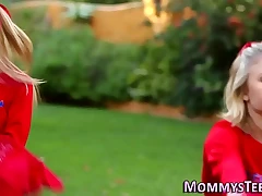 Cheerleader licks stepmom