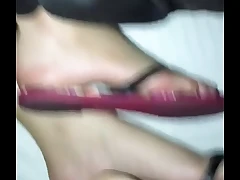 cheerleader gets jism on feet